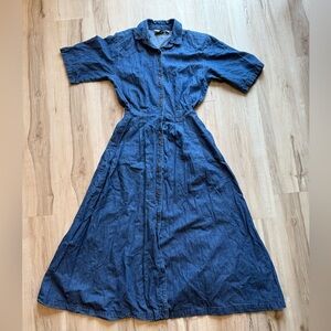 Coldwater creek denim  USA Blue Button-Down maxi Dress -cinched waist stretchy